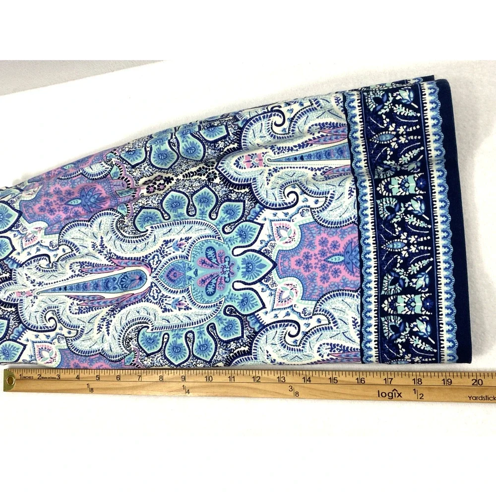 Talbots A Line Skirt Womens Size‎ 12 Blue Pink Artsy Print Cotton Blend Office